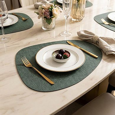 6 Piece Faux Linen Textured Placemat Set Waterproof Heat Resistant Irregular Table Mats