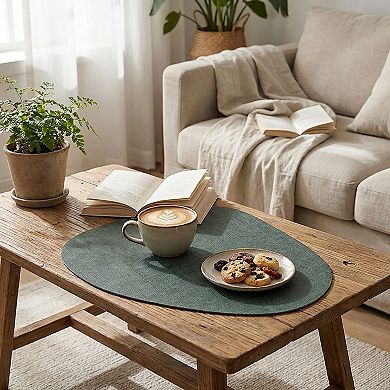 6 Piece Faux Linen Textured Placemat Set Waterproof Heat Resistant Irregular Table Mats