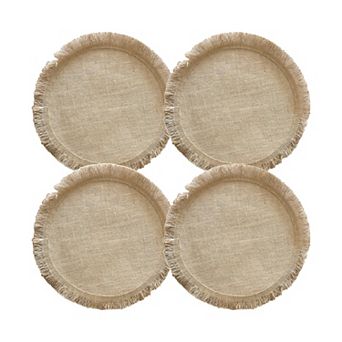 4 Pack Round Woven Fringe Placemats Farmhouse Heat Resistant Table Mats for Dining Table Decor