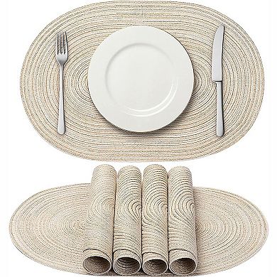 4 Piece Oval Braided Placemats Woven Heat Resistant Dining Table Mats Washable Kitchen Place Mats