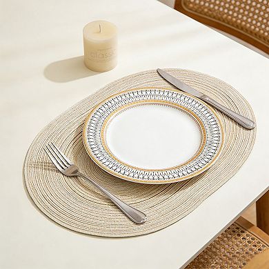 4 Piece Oval Braided Placemats Woven Heat Resistant Dining Table Mats Washable Kitchen Place Mats
