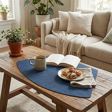 6 Piece Fan Shaped Faux Linen Placemat Set Waterproof Heat Resistant Table Mats for Dining Table