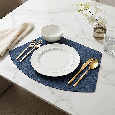 6 Piece Fan Shaped Faux Linen Placemat Set Waterproof Heat Resistant Table Mats for Dining Table