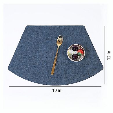 6 Piece Fan Shaped Faux Linen Placemat Set Waterproof Heat Resistant Table Mats for Dining Table