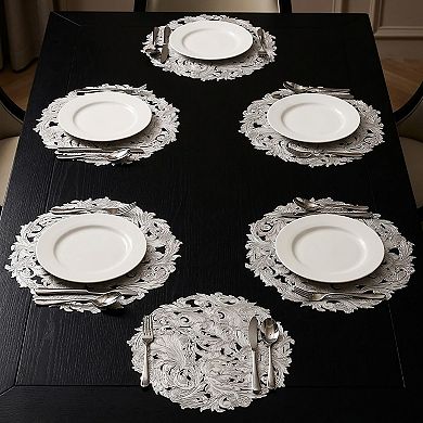 4 Piece Round Lace Placemat Set Metallic PVC Decorative Heat Resistant Table Mats