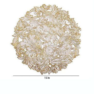 4 Piece Round Lace Placemat Set Metallic PVC Decorative Heat Resistant Table Mats