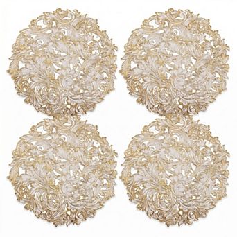 4 pc Round Lace Placemat Set Metallic PVC Decorative Heat Resistant Table Mats