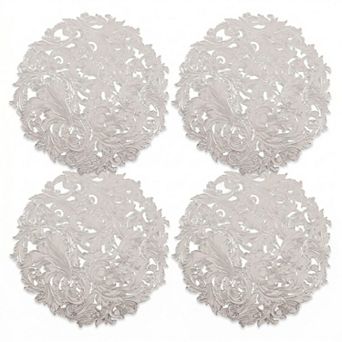 4 pc Round Lace Placemat Set Metallic PVC Decorative Heat Resistant Table Mats