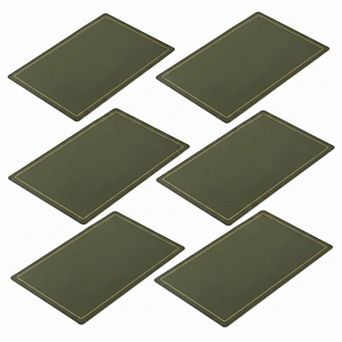6 pc Faux Leather Placemat Set Waterproof Heat Resistant Table Mats with Gold Trim Border