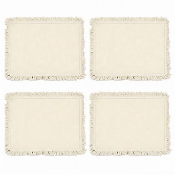 4 pc Cotton Linen Fringe Placemats Farmhouse Table Mats Washable Heat Resistant Dining Mats