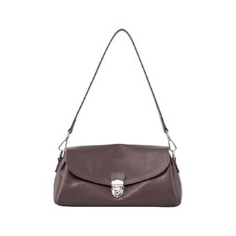 Women's Soft Leather Envelope Shoulder Bag with Foldover Flap Silver Clasp and Slim Strap Design