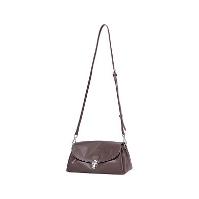 Women's Soft Leather Envelope Shoulder Bag with Foldover Flap Silver Clasp and Slim Strap Design