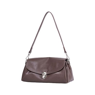 Women's Soft Leather Envelope Shoulder Bag with Foldover Flap Silver Clasp and Slim Strap Design
