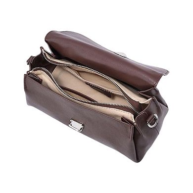 Women's Soft Leather Envelope Shoulder Bag with Foldover Flap Silver Clasp and Slim Strap Design