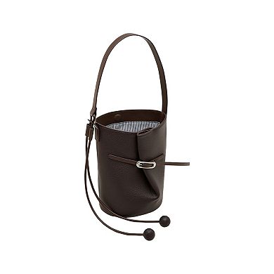Women's Pebbled Leather Bucket Shoulder Tote with Adjustable Buckle Accent and Open Top Design