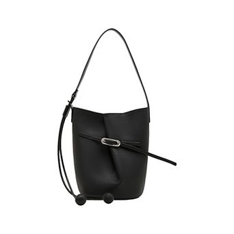 Women's Pebbled Leather Bucket Shoulder Tote with Adjustable Buckle Accent and Open Top Design