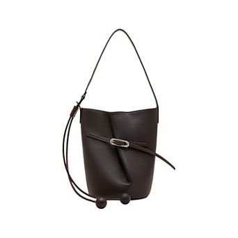 Women's Pebbled Leather Bucket Shoulder Tote with Adjustable Buckle Accent and Open Top Design