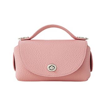 Women's Pebbled Leather Mini Top Handle Bag with Chain Crossbody Strap and Turn Lock Closure