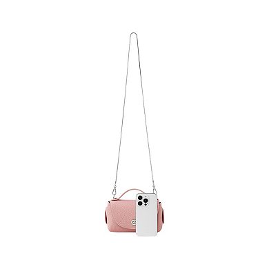 Women's Pebbled Leather Mini Top Handle Bag with Chain Crossbody Strap and Turn Lock Closure