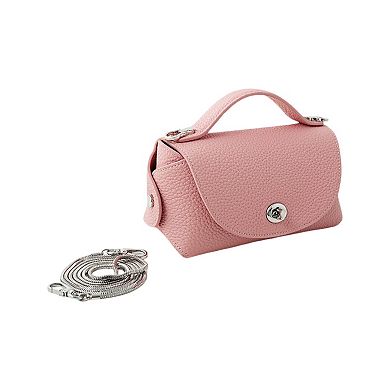 Women's Pebbled Leather Mini Top Handle Bag with Chain Crossbody Strap and Turn Lock Closure
