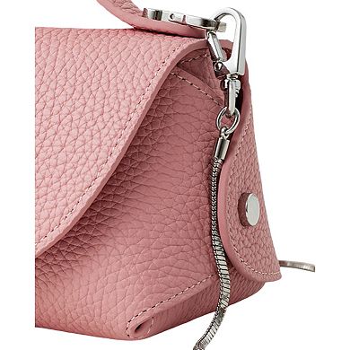 Women's Pebbled Leather Mini Top Handle Bag with Chain Crossbody Strap and Turn Lock Closure