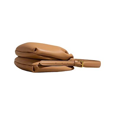 Women's Gathered Leather Shoulder Pouch with Adjustable Strap Soft Pleated Silhouette