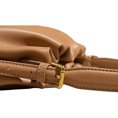 Women's Gathered Leather Shoulder Pouch with Adjustable Strap Soft Pleated Silhouette