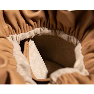 Women's Gathered Leather Shoulder Pouch with Adjustable Strap Soft Pleated Silhouette