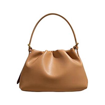 Women's Gathered Leather Shoulder Pouch with Adjustable Strap Soft Pleated Silhouette