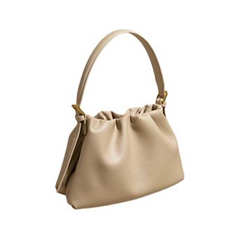 Women's Gathered Leather Shoulder Pouch with Adjustable Strap Soft Pleated Silhouette