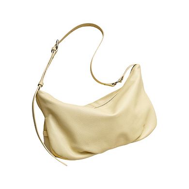 Women's Slouchy Leather Shoulder Bag with Adjustable Strap Soft Crescent Silhouette and Zip Closure