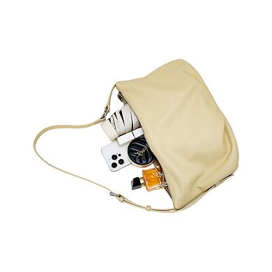 Women's Slouchy Leather Shoulder Bag with Adjustable Strap Soft Crescent Silhouette and Zip Closure