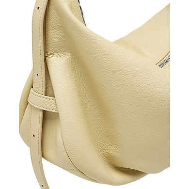 Women's Slouchy Leather Shoulder Bag with Adjustable Strap Soft Crescent Silhouette and Zip Closure