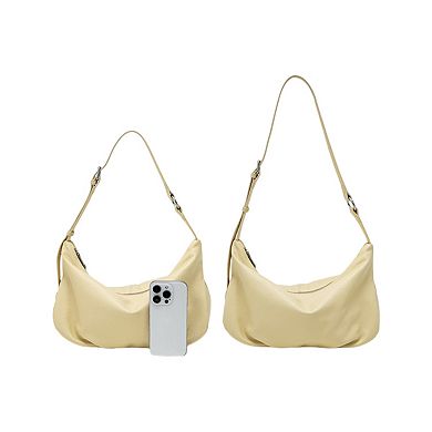 Women's Slouchy Leather Shoulder Bag with Adjustable Strap Soft Crescent Silhouette and Zip Closure