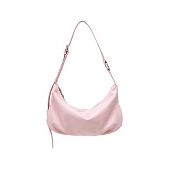 Women's Slouchy Leather Shoulder Bag with Adjustable Strap Soft Crescent Silhouette and Zip Closure