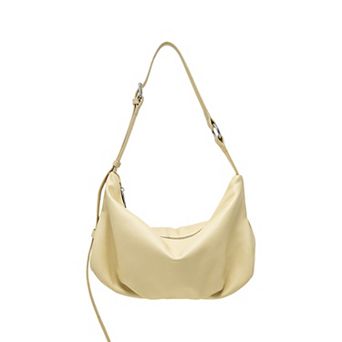 Women's Slouchy Leather Shoulder Bag with Adjustable Strap Soft Crescent Silhouette and Zip Closure