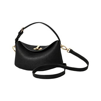 Women's Curved Leather Mini Bag with Convertible Crossbody Strap and Foldover Turn Lock Closure