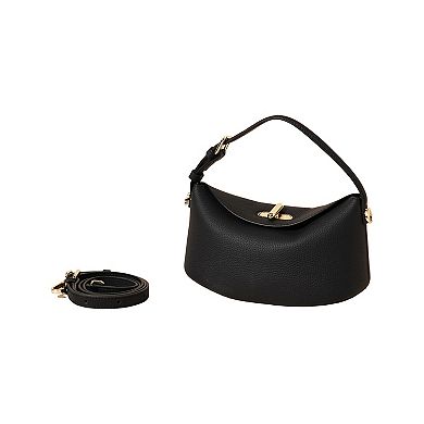 Women's Curved Leather Mini Bag with Convertible Crossbody Strap and Foldover Turn Lock Closure