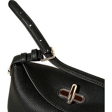 Women's Curved Leather Mini Bag with Convertible Crossbody Strap and Foldover Turn Lock Closure