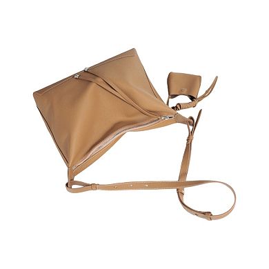 Women's Slouchy Leather Hobo Shoulder Bag with Adjustable Strap Tassel Accent and Zip Closure