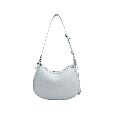 Women's Crescent Leather Shoulder Purse with Adjustable Strap Multi Length Carry and Pebbled Finish