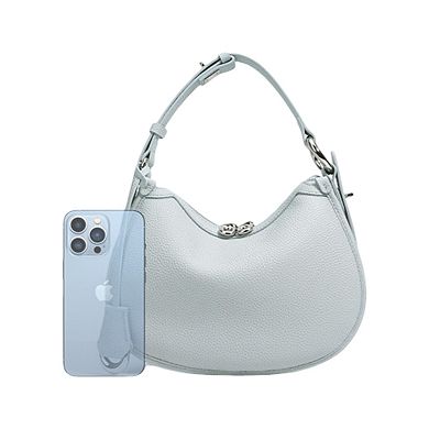 Women's Crescent Leather Shoulder Purse with Adjustable Strap Multi Length Carry and Pebbled Finish