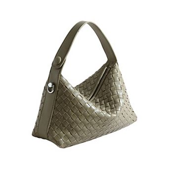 Women's Woven Leather Shoulder Satchel with Convertible Crossbody Strap and Sculpted Hobo Silhouette