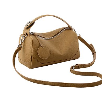 Women's Pebbled Leather Satchel Bag with Top Handle Adjustable Crossbody Strap and Zipper Closure