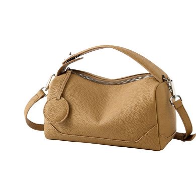 Women's Pebbled Leather Satchel Bag with Top Handle Adjustable Crossbody Strap and Zipper Closure