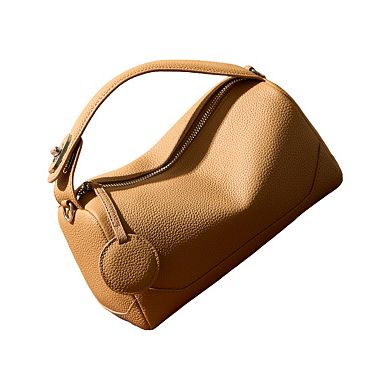 Women's Pebbled Leather Satchel Bag with Top Handle Adjustable Crossbody Strap and Zipper Closure