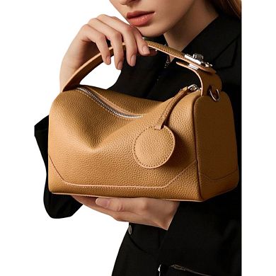 Women's Pebbled Leather Satchel Bag with Top Handle Adjustable Crossbody Strap and Zipper Closure