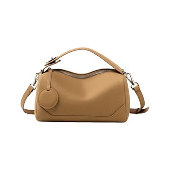 Women's Pebbled Leather Satchel Bag with Top Handle Adjustable Crossbody Strap and Zipper Closure