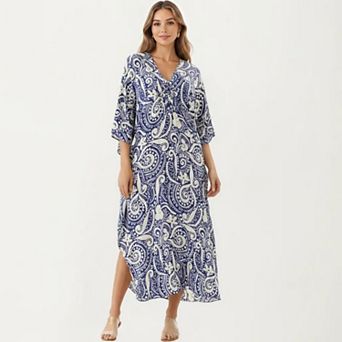 Women's Paisley Print Maxi Dress with VNeckline Short Sleeves and Relaxed Flowing Silhouette