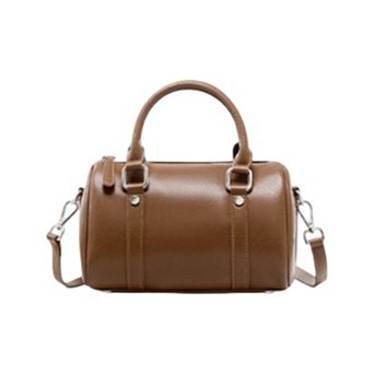 Women's Structured Leather Barrel Satchel with Top Handles Compact Cylinder Shape